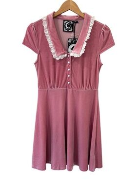Killstar Every Mourning Collar Dress velvet M pink stretch lightweight goth NWT